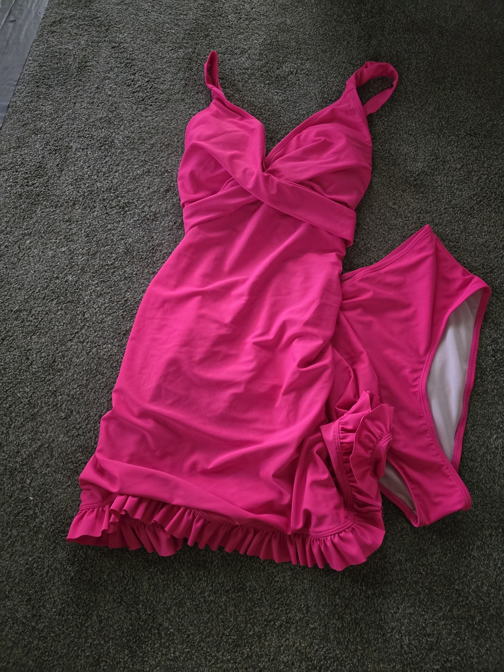 Hot Pink Ruched Swim Dress with Briefs